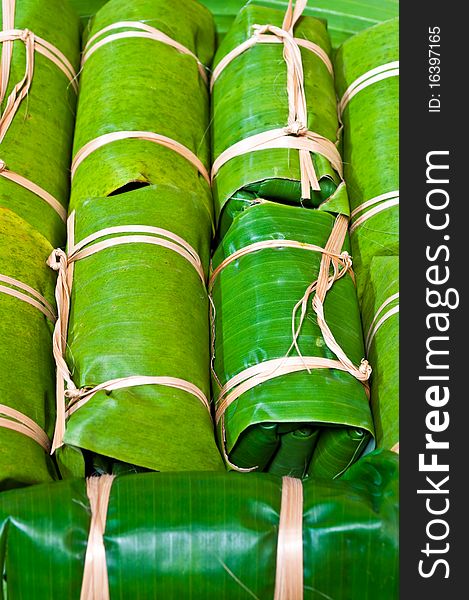 Applied banana leaf become Thai dessert