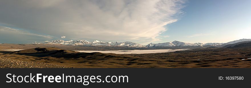 Snow Tops Of Mountains. Mongolia