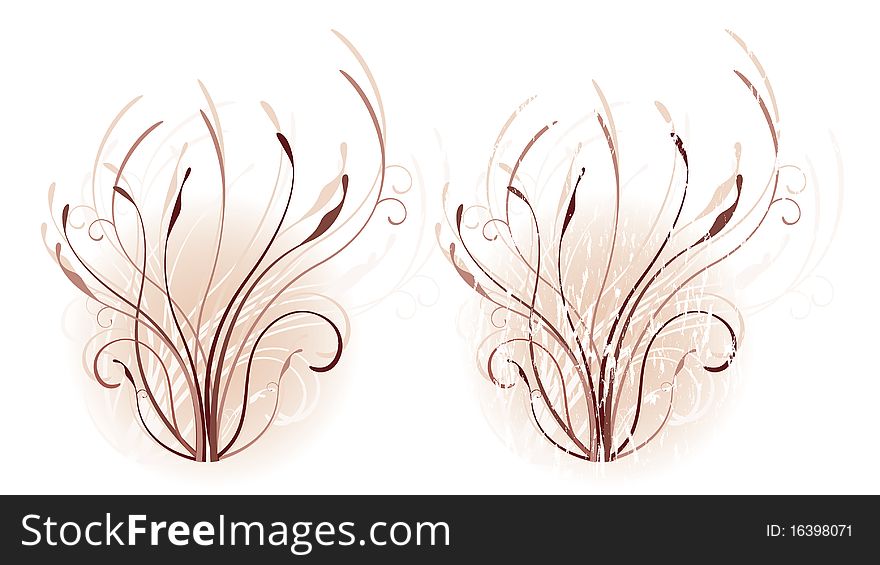 Swirling vines in walnut and mahogany tones on a misty, blush-colored background. Grunge is on separate layer. Swirling vines in walnut and mahogany tones on a misty, blush-colored background. Grunge is on separate layer.