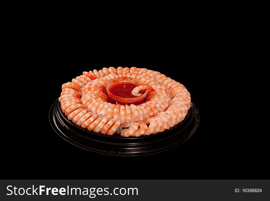 Shrimp tray isolated on black