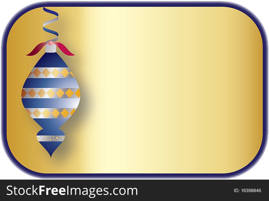 Holidays theme background with a Christmas ornament in blue, silver, and gold. Holidays theme background with a Christmas ornament in blue, silver, and gold