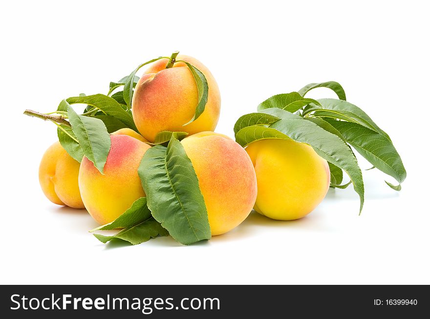 Ecological peaches isolated on white background