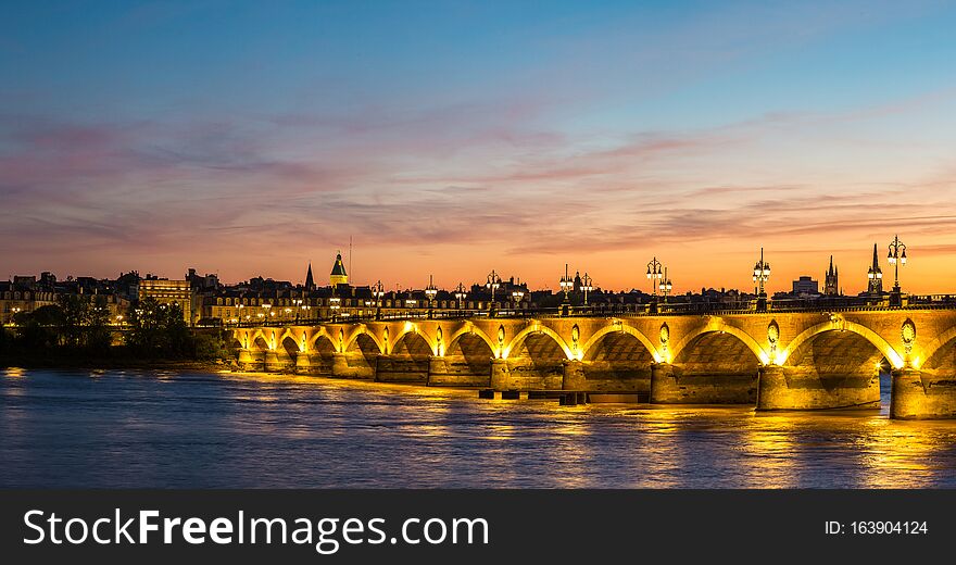 Old Stony Bridge In Bordeaux