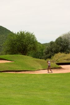 Golfer In The Sand Bunker Stock Photography