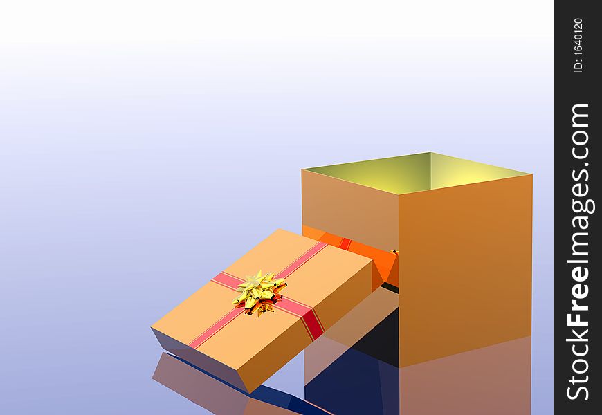 The big gift decorated by a bow and a ribbon. 3D. The big gift decorated by a bow and a ribbon. 3D