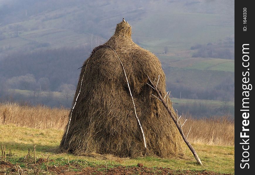 A picture of large haystack on the autumn field