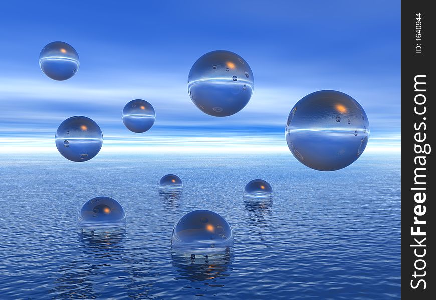Rising water balls - digital artwork. Rising water balls - digital artwork.