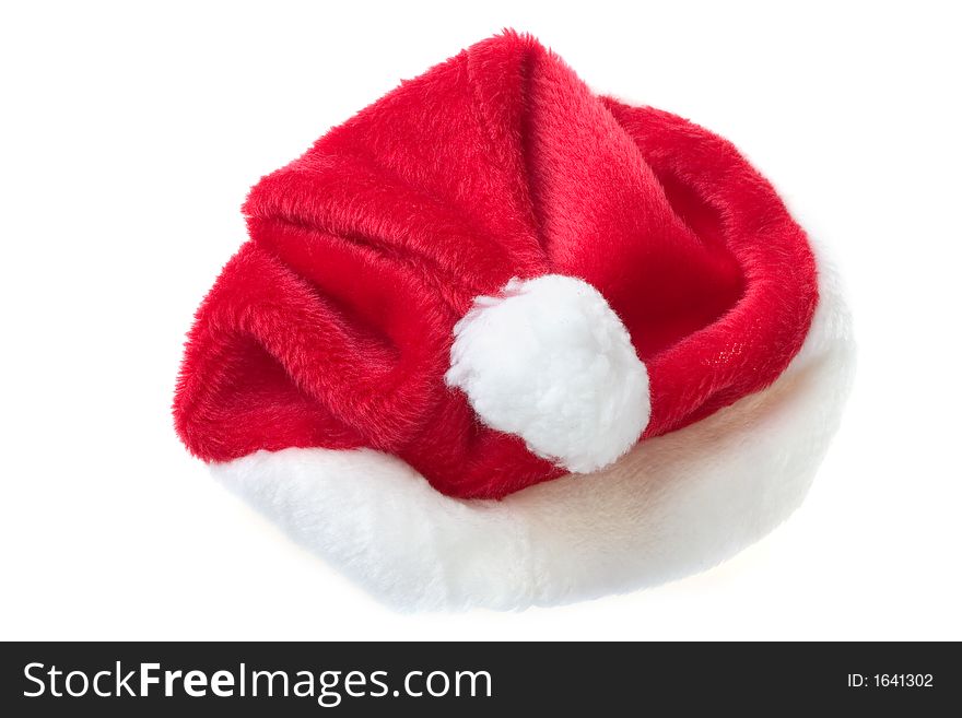 Saint nicks furry red holiday hat on white. Saint nicks furry red holiday hat on white