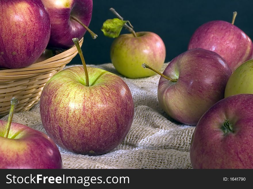 Still-life with apples on a sacking. Still-life with apples on a sacking