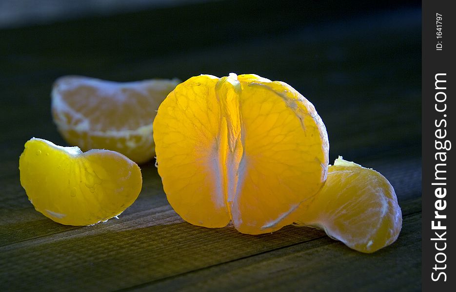 The tangerine illuminated by back light