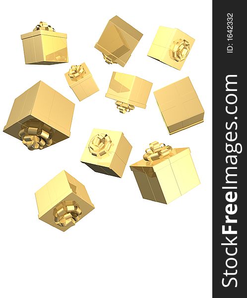 3d rendered golden presents with bows. 3d rendered golden presents with bows