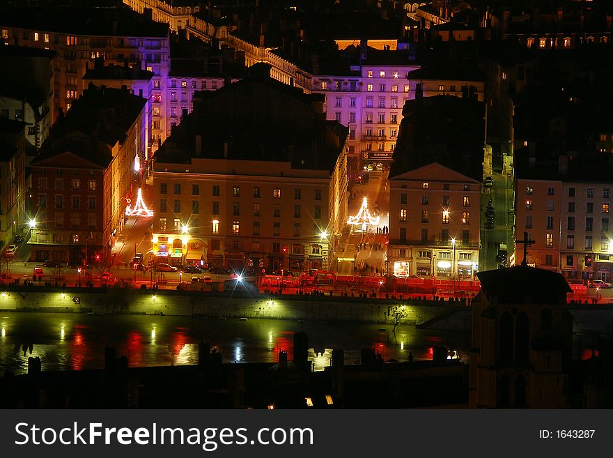 City of lyon by night in france