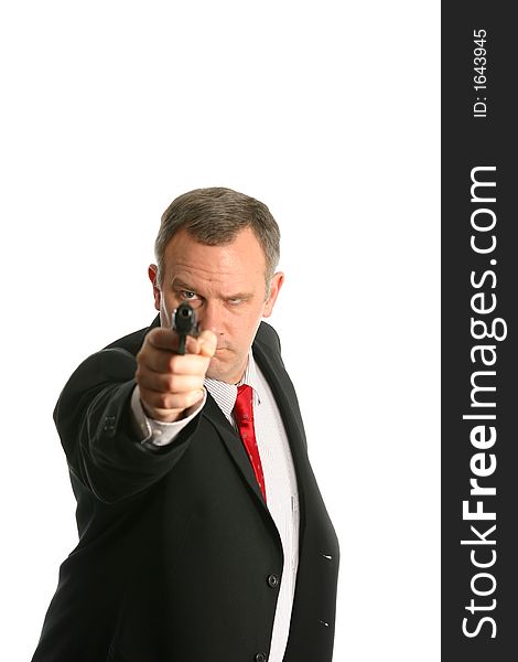 Businessman or Federal Agent Pointing Handgun