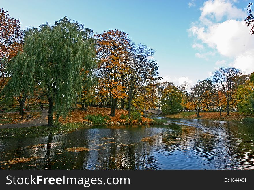 Riverbank on the bright autumn day (Riga, Latvia). Riverbank on the bright autumn day (Riga, Latvia)