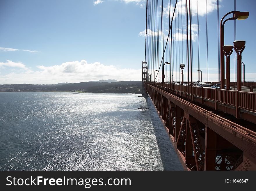 Details of Golden Gate Bridge - San Francisco in background