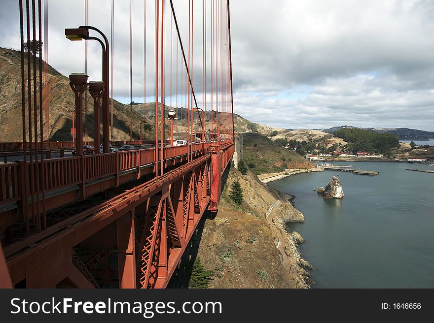 Details of Golden Gate Bridge - Sausalito in background