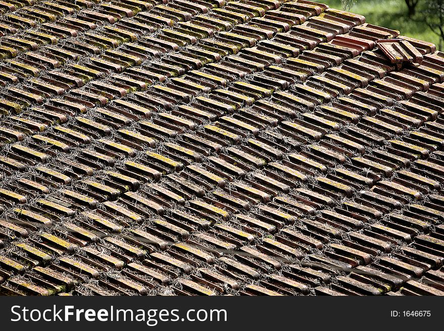 Detail of an old roof of tile