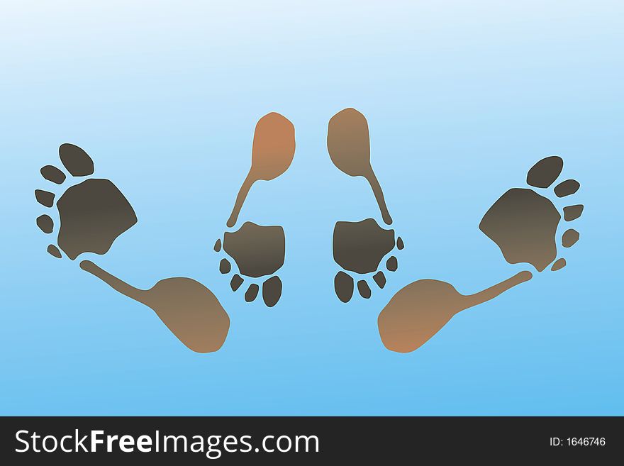 Fore foots in brown on light blue background. Fore foots in brown on light blue background