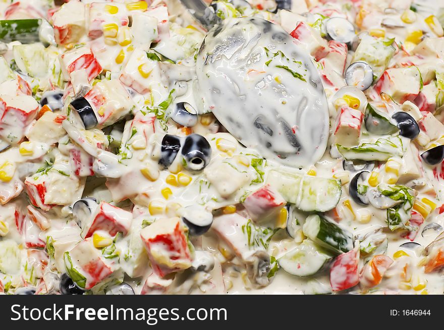 Mixed Salad Background With Spoon