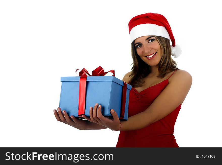 Beautiful santa girl woman with gifts. Beautiful santa girl woman with gifts