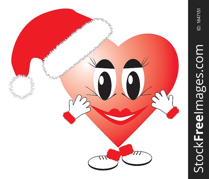 Valentine heart in christmas hat  illustration. Valentine heart in christmas hat  illustration