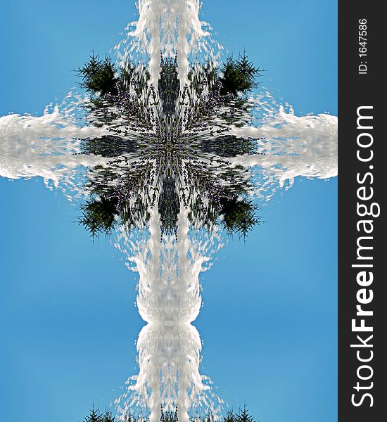 Kaleidoscope cross from photo of water fountain, Oregon Garden. Kaleidoscope cross from photo of water fountain, Oregon Garden