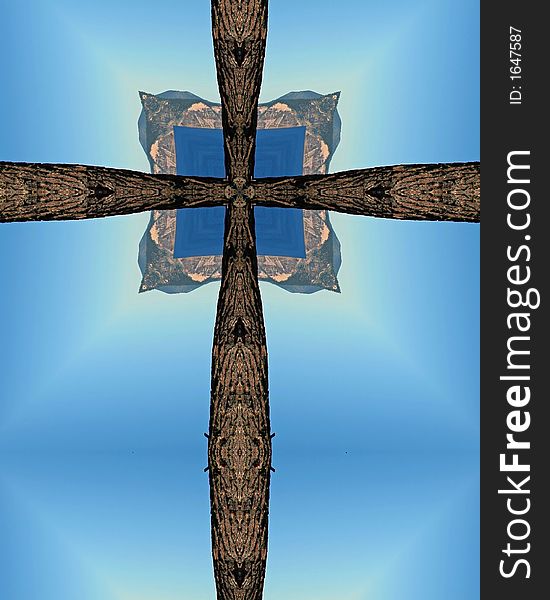 Kaleidoscope cross from photo of tree overlooking Crater Lake, Oregon. Kaleidoscope cross from photo of tree overlooking Crater Lake, Oregon