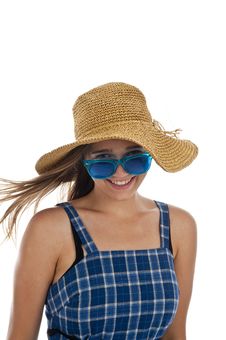 Cute Teen Girl In Blue Sunglasses Stock Photography Cute Teen Girl In Blue Sunglasses Stock Photography