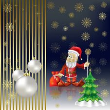 Christmas Tree And Santa Claus On A Gold Royalty Free Stock Images