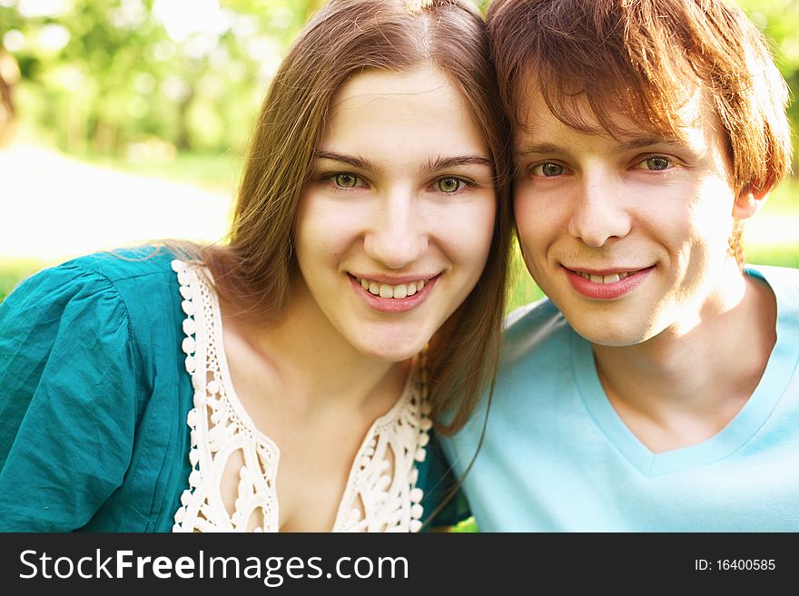 Closeup portrait of happy young couple