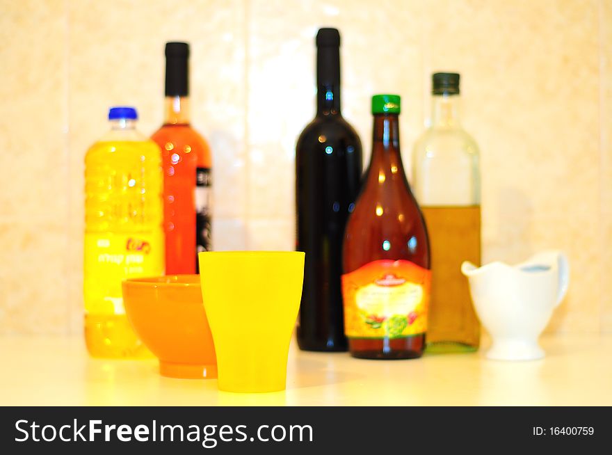 Set of bottles and oils of different types. Set of bottles and oils of different types.