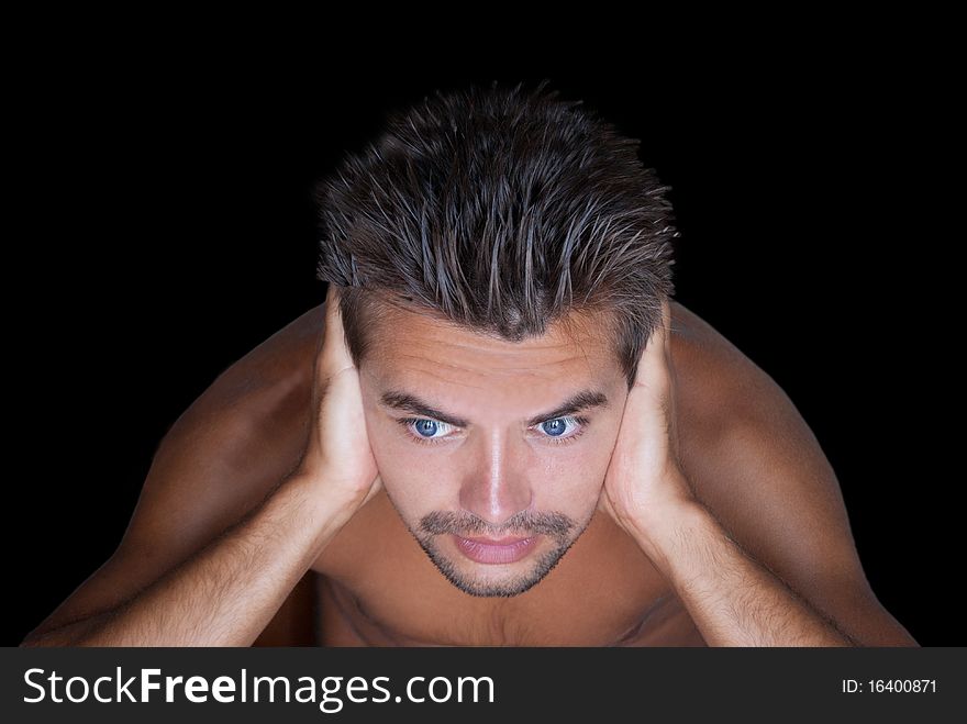 Portrait of young handsome man on black background. Portrait of young handsome man on black background