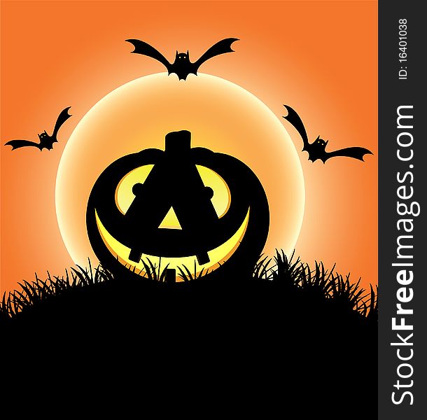 Halloween illustration scene, moon, pumpkin. Halloween illustration scene, moon, pumpkin