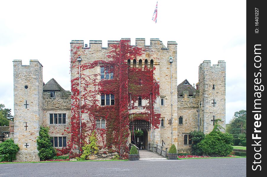 Hever castle enterance with moat in Kent, England.