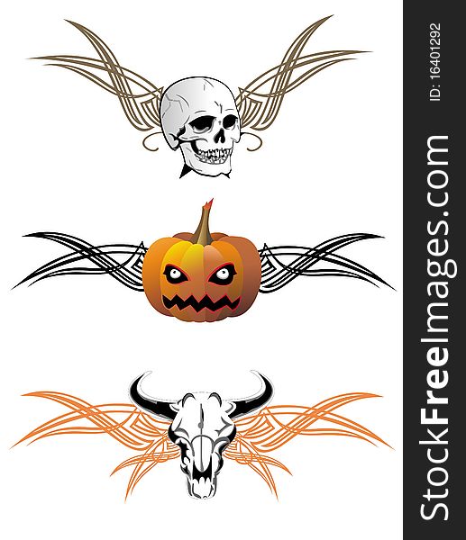 Set Of Halloween Elements. Tattoo Design