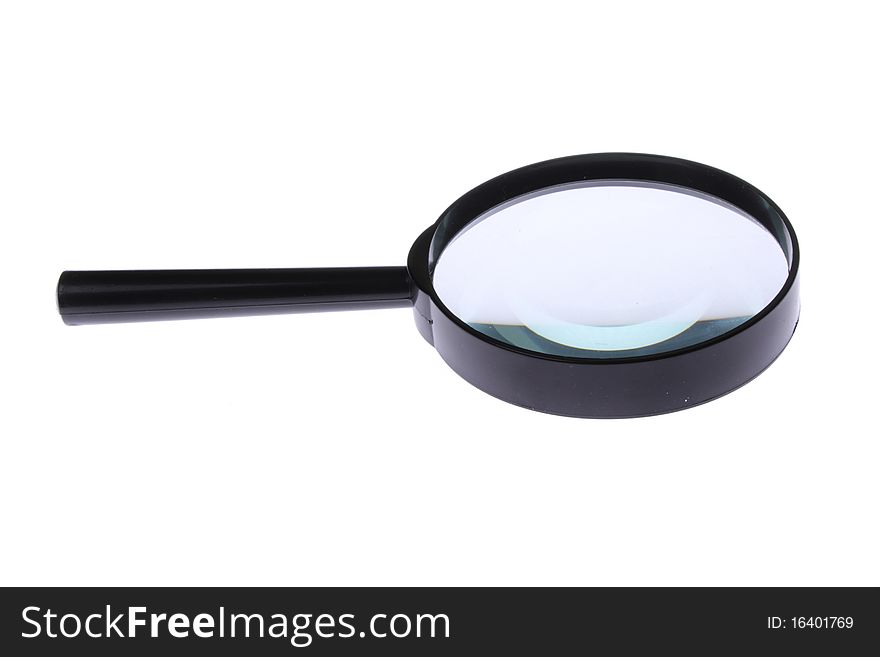 A black magnifier on white. A black magnifier on white