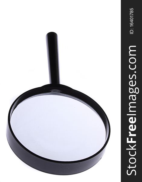 A black magnifier on white. A black magnifier on white