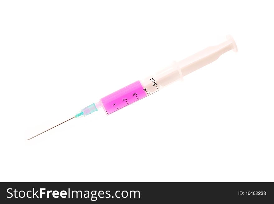 Syringe and needle with pink medicine