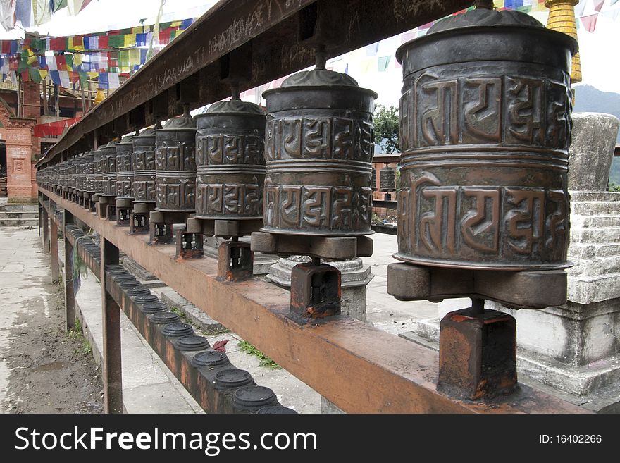 Budhist prayer wheels in Kathmandu. Budhist prayer wheels in Kathmandu