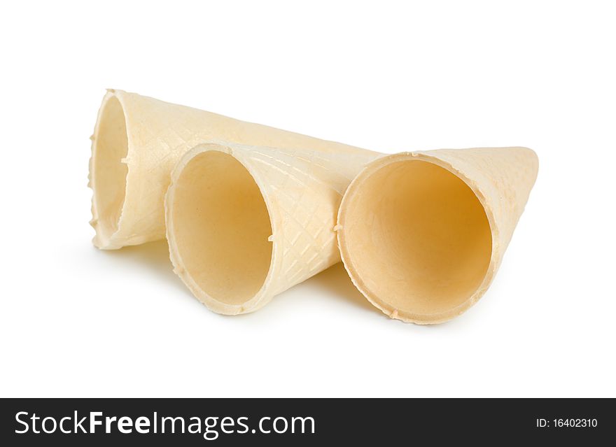 Waffle cone for ice cream, isolated on a white background.