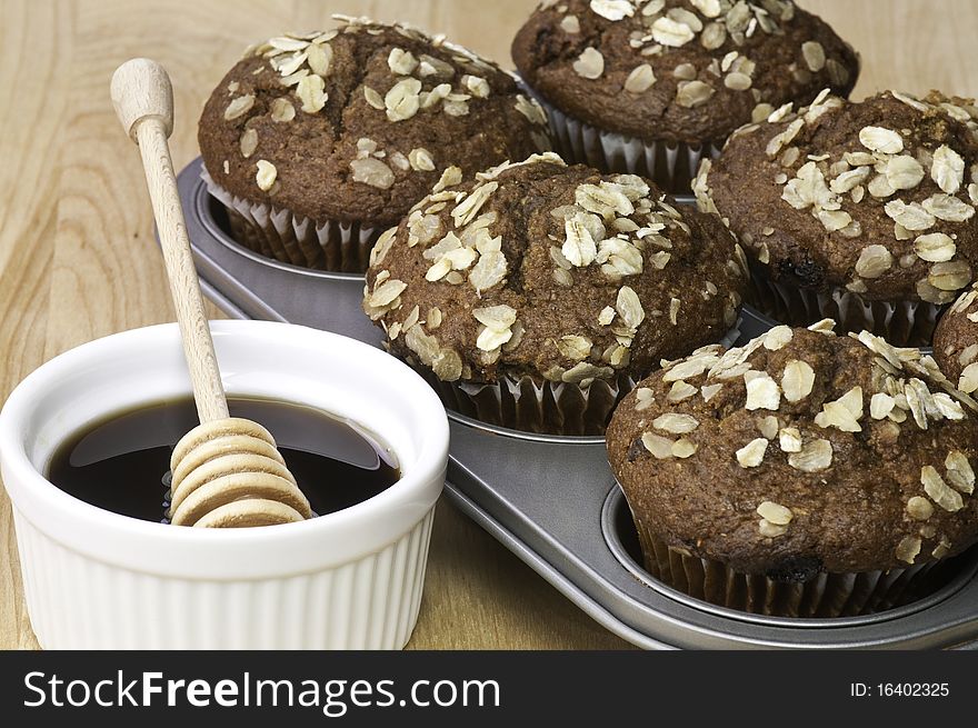 Freshly baked honey and oat muffins. Freshly baked honey and oat muffins