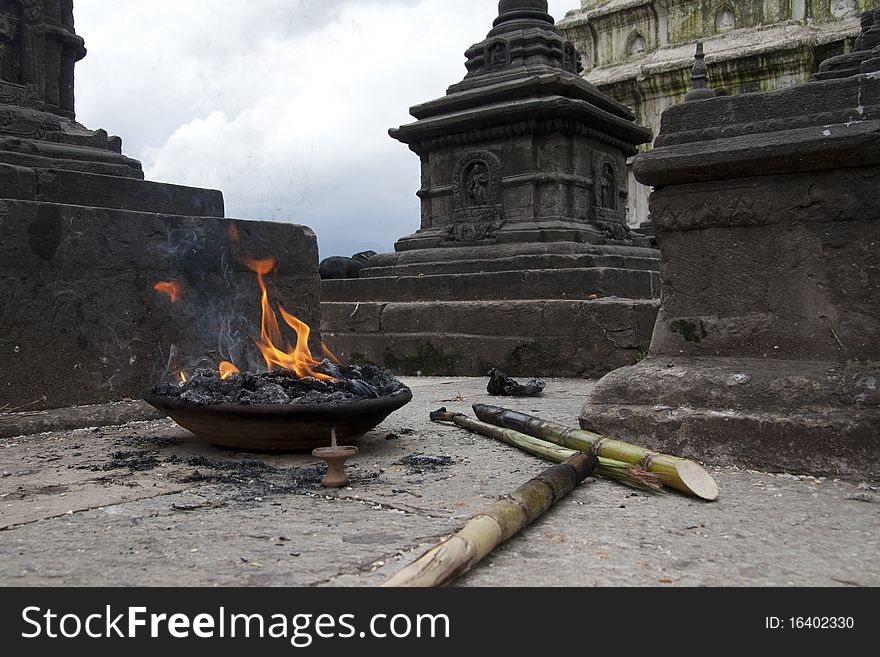 Fireplace in Kathmandu buddhist temple