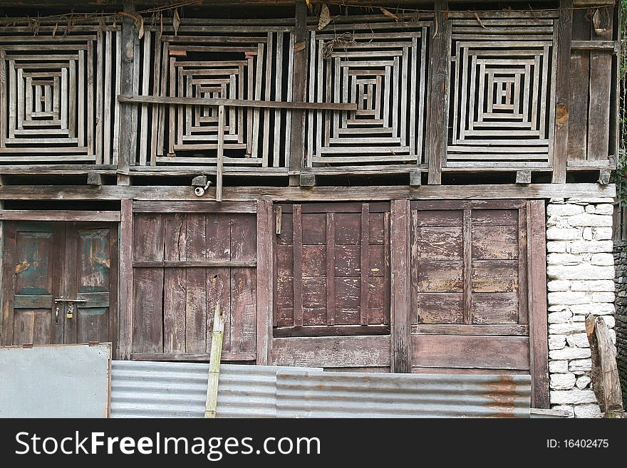 Old shed windows in Nepal village