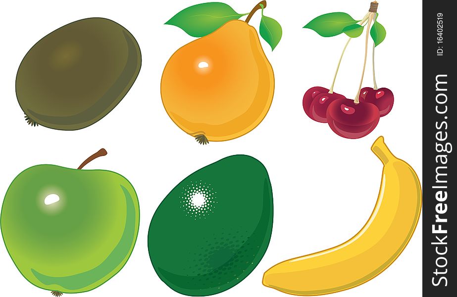 The various fruit accurately located on numbers. a vector illustration. The various fruit accurately located on numbers. a vector illustration