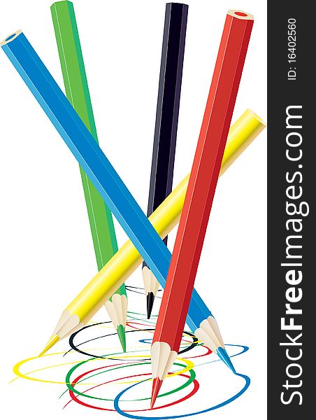 Color pencils dance, reserving curvilinear strokes of corresponding color