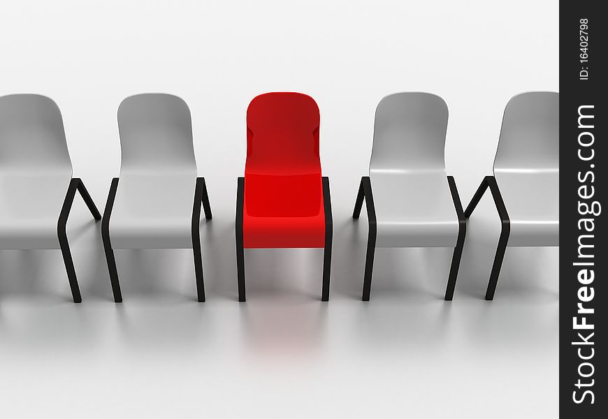 High resolution 3d render of modern chairs in a row isolated on white