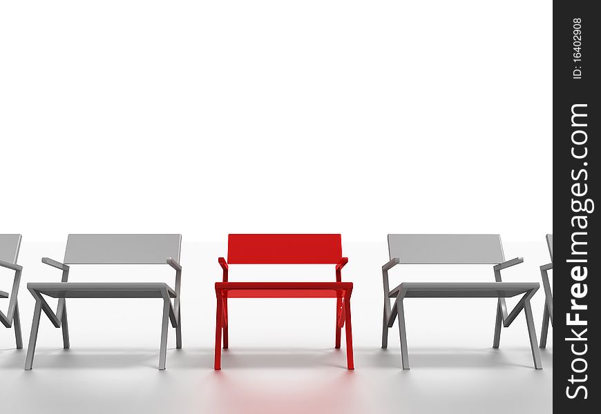 High resolution 3d render of modern chairs in a row isolated on white