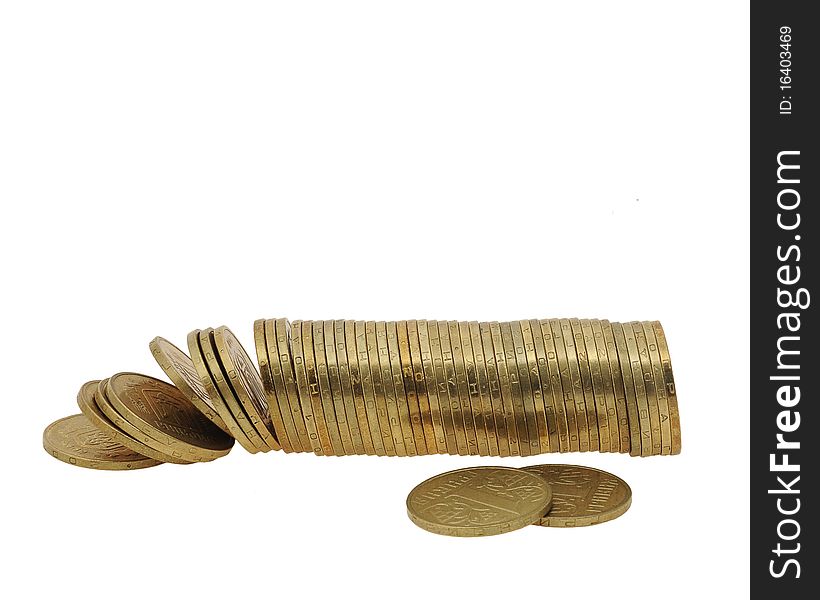 Laying stack of coins isolated. Laying stack of coins isolated