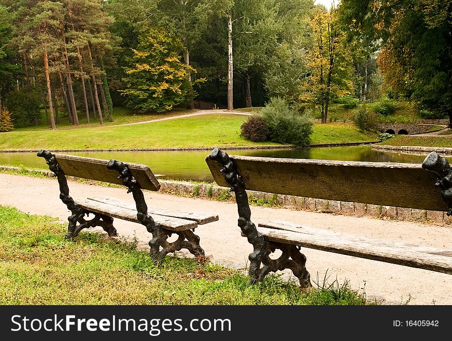 Benches in a beautiful park. Benches in a beautiful park
