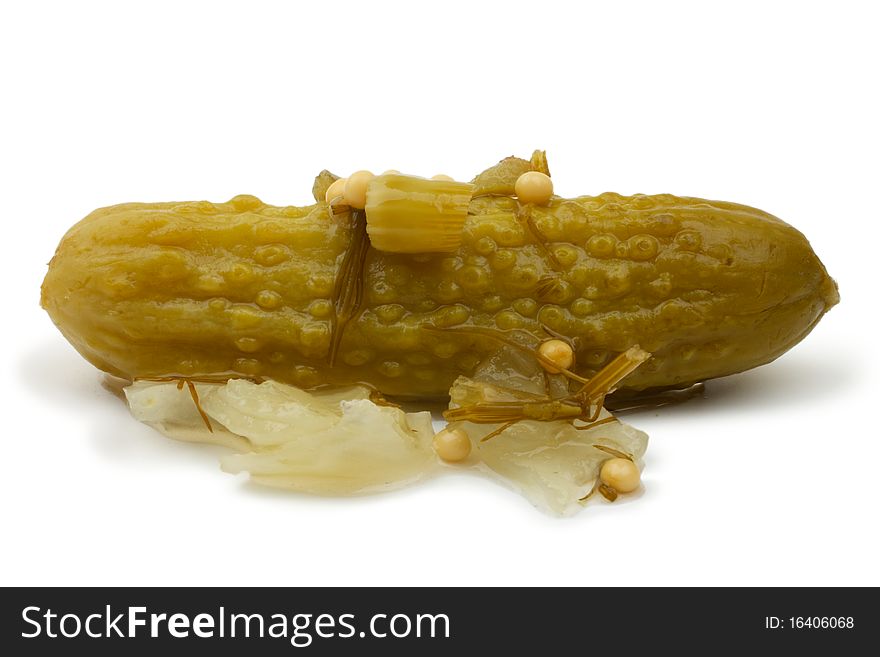 Shows a pickle and marinade, which consists of onions, spices and herbs. Isolated on white background. Shows a pickle and marinade, which consists of onions, spices and herbs. Isolated on white background.